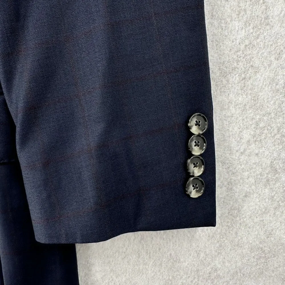 Ermenegildo‎ Zegna Blazer Jacket 42S Windowpane Blue Sport Suit Coat 2-Button